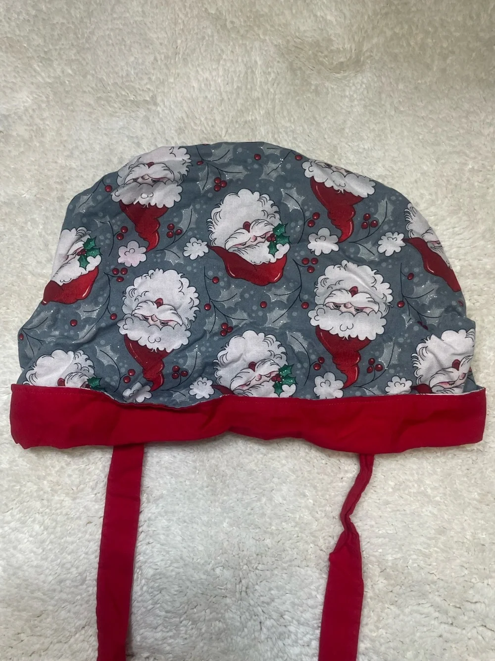 Bonnet Surgical Cap Christmas Jolly Santa Claus | Like New Tie Back Elastic
